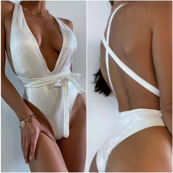 Plus Metallic Criss Cross One Piece Swim Monokini - Picture 1 of 7
